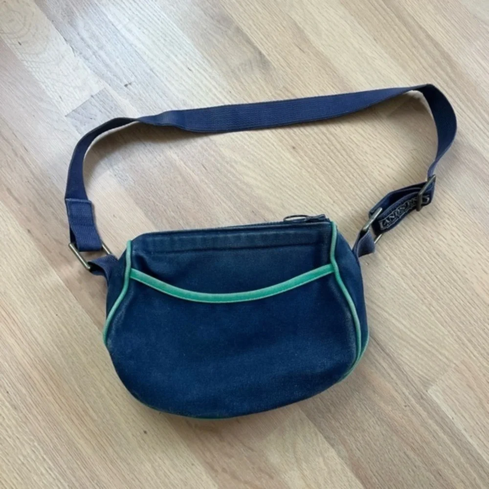 Lands End Vintage Crossbody Canvas Purse Bag Green Blue Preppy Shoulder Small